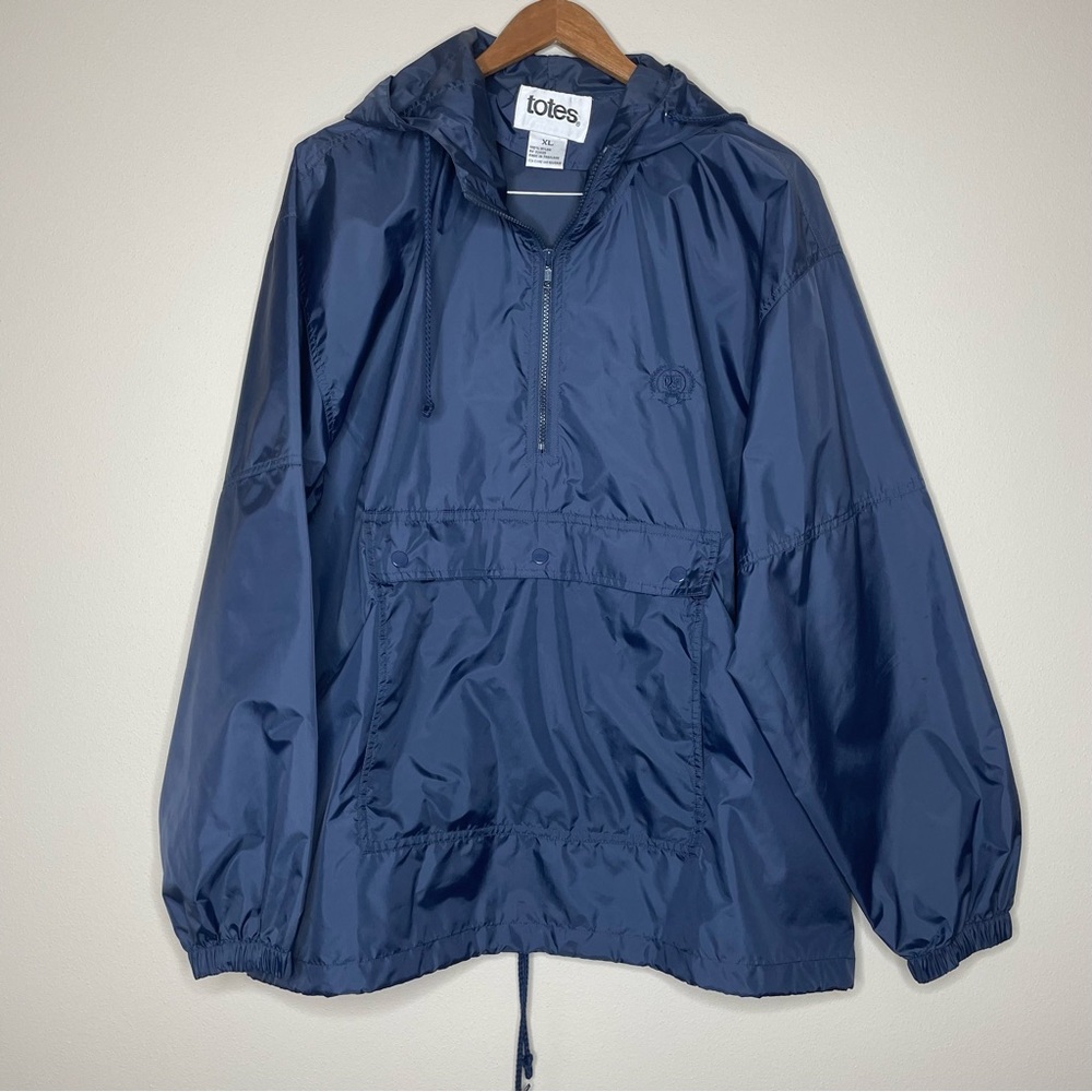 Totes Dark Blue Nylon Pullover Windbreaker Jacket with Hood